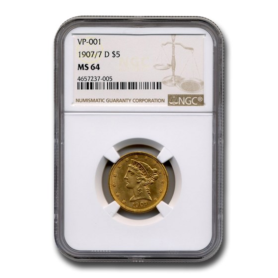 1907/7-D $5 Liberty Gold Half Eagle MS-64 NGC (VP-001) 1907/7-D $5 Liberty Gold Half Eagle MS-64 NGC (VP-001)